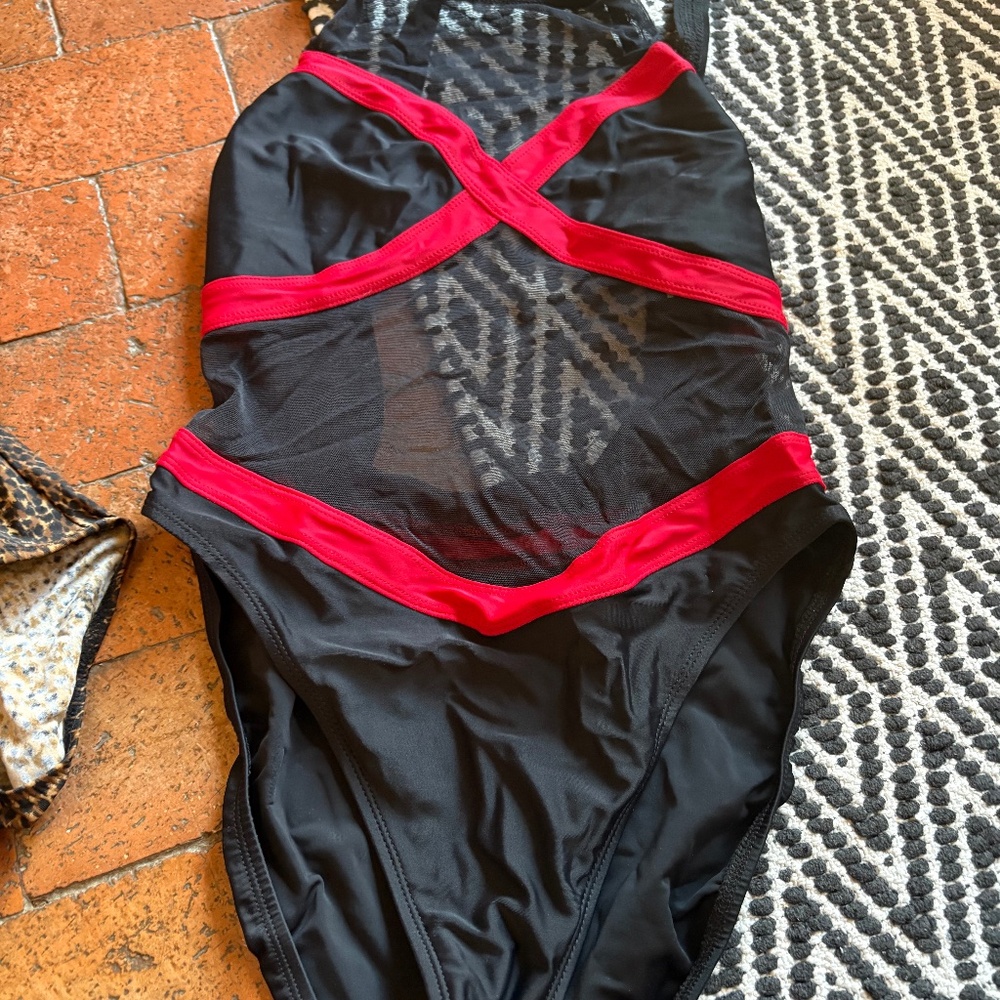 Anita Classix Black & Red One-Piece Swimsuit | Mesh Detail | D-Cup Support | Siz